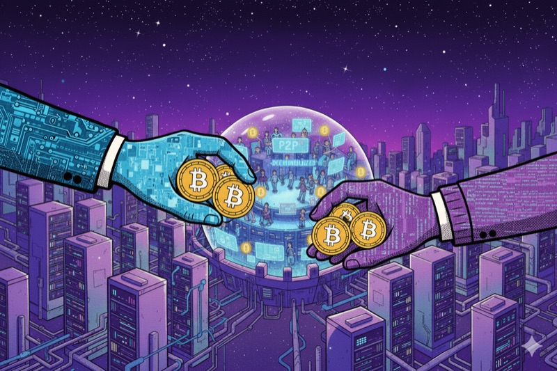 Direct cryptocurrency exchange between two people without intermediary in peer-to-peer