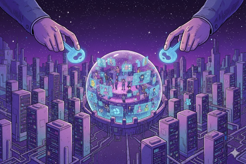 Pop-art style illustration showing traders in front of a network of decentralized connections and blockchain nodes, symbolizing peer-to-peer trading and DEXs.